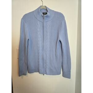 Vintage Eddie Bauer Cardigan Sweater Womens Size XL Blue Cable Knit Full Zip